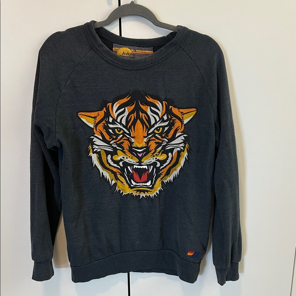 Aviator Nation Charcoal Sweatshirt with Tiger Graphic